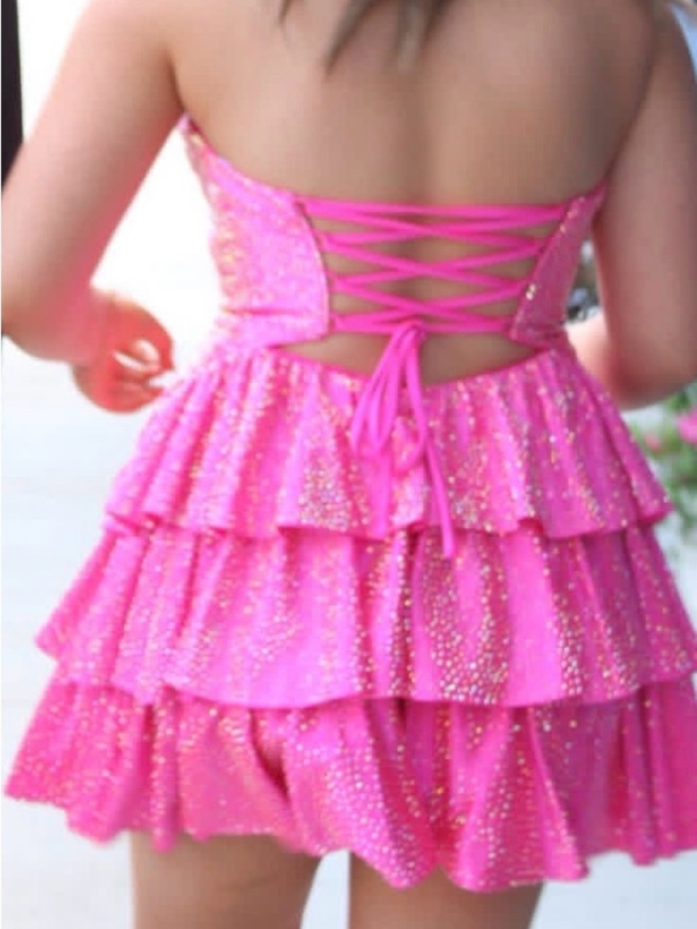 Sherri Hill Hot Pink Rhinestone Tiered Ruffle Prom Dress - Picture 6 of 9